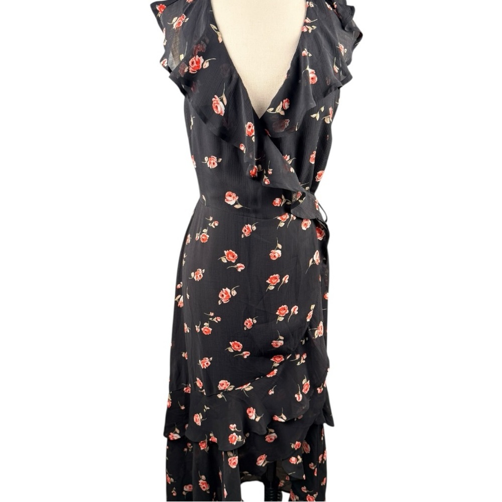 If By Sea black floral wrap dress with ruffle details Size Medium